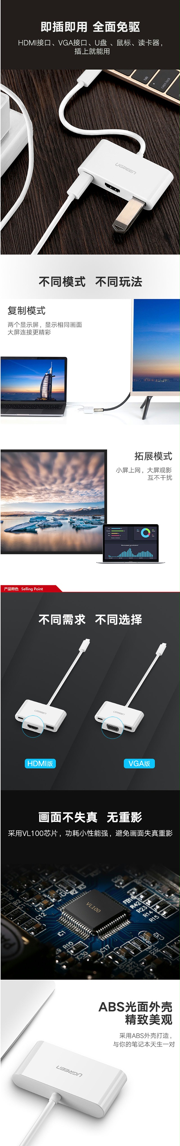 绿联30377 TYPE-C转HDMI+HUB